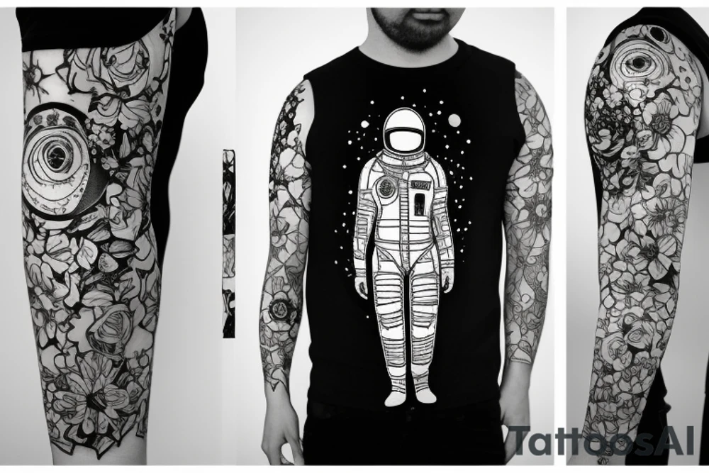 Spacesuit with flowers growing out of the suit like a head. tattoo idea
