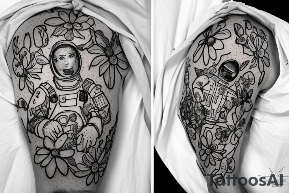 Spacesuit with flowers growing out of the suit instead of a head. tattoo idea