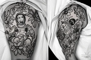 Spacesuit with flowers growing out of the suit instead of a head. tattoo idea