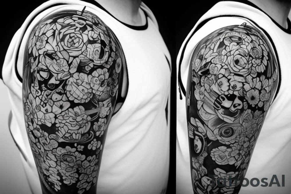 Spacesuit with a head of flowers. tattoo idea