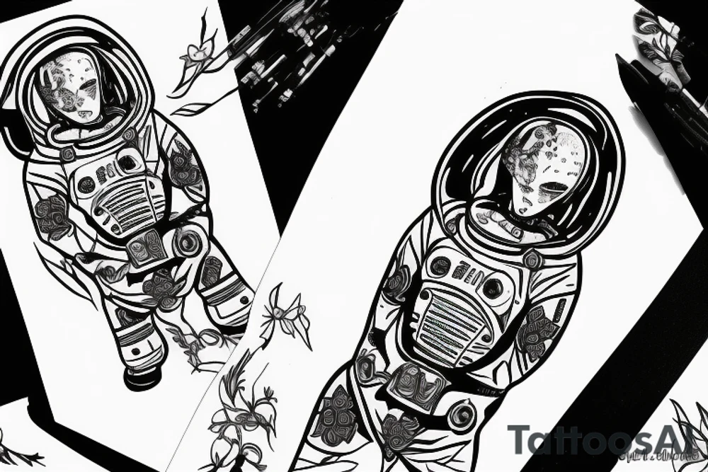 Spacesuit with a head of flowers. tattoo idea