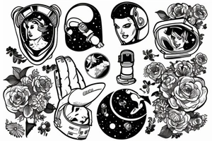 Astronaut in a spacesuit with a head of flowers. tattoo idea