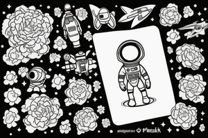 Astronaut in a spacesuit with a head of flowers. tattoo idea