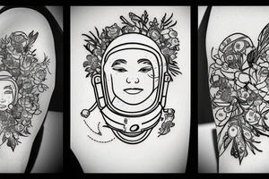 Astronaut in a spacesuit with a head of flowers. tattoo idea