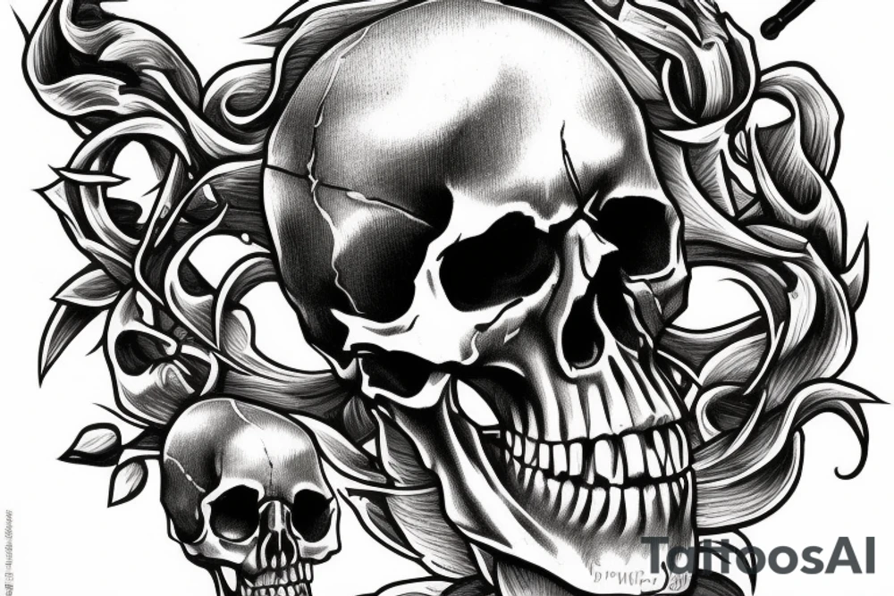 Memento Mori around a skull with a sword though the skull tattoo idea