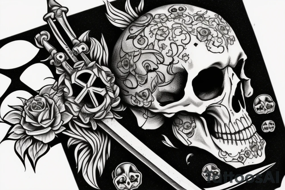 Memento Mori around a skull with a sword though the skull tattoo idea