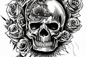 Memento Mori written around a skull with a sword though the skull tattoo idea