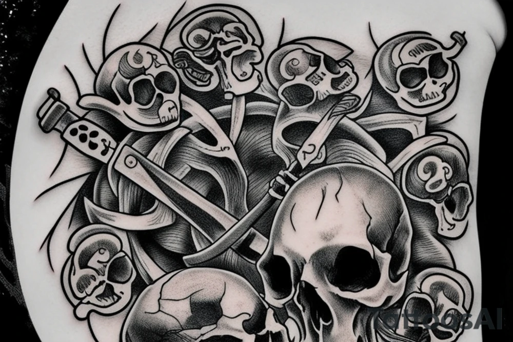 Memento Mori written around a skull with a sword though the skull tattoo idea