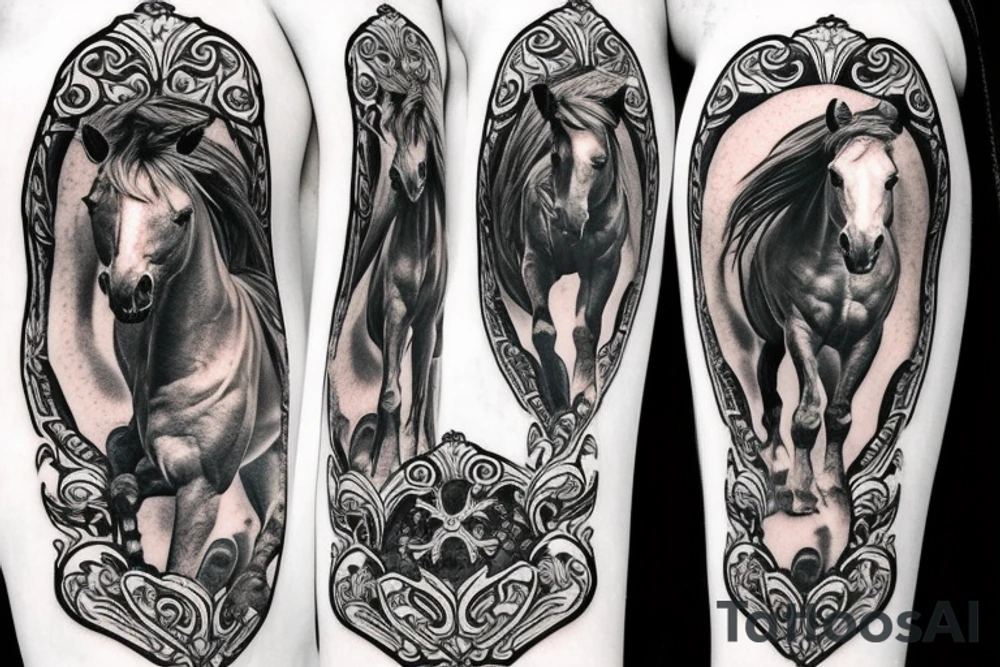 Horse with black knight riding it tattoo idea