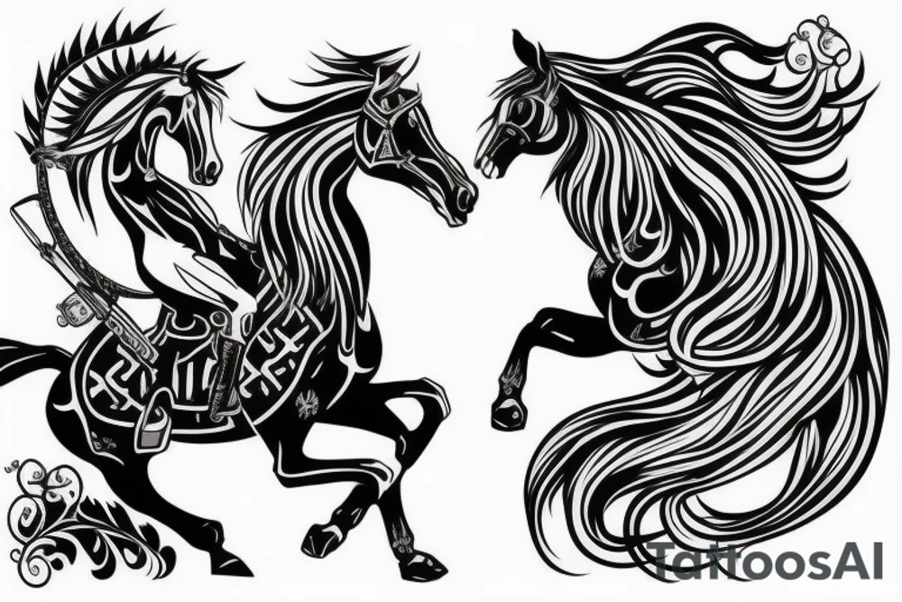 Horse with black knight riding it tattoo idea