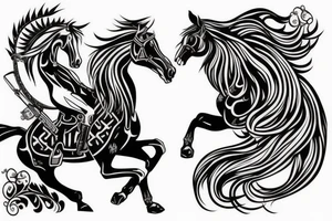Horse with black knight riding it tattoo idea