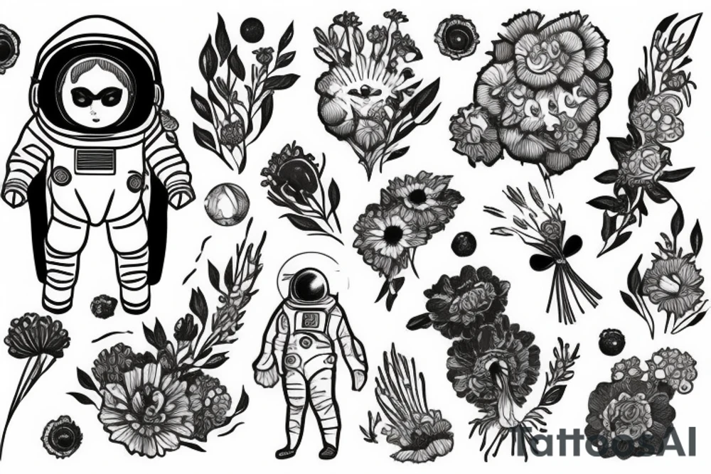 Spacesuit with a flowerhead tattoo idea