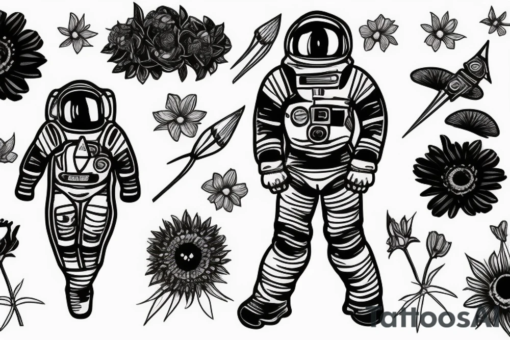 Spacesuit with a flowerhead tattoo idea