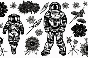 Spacesuit with a flowerhead tattoo idea