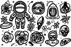 Floating spacesuit with a flowerhead tattoo idea