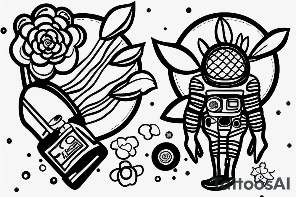 Floating spacesuit with a flowerhead tattoo idea
