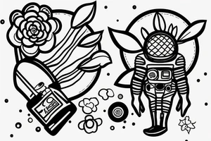 Floating spacesuit with a flowerhead tattoo idea