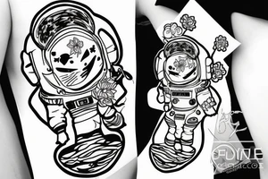 Floating spacesuit with a flowerhead tattoo idea