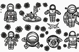 Floating spacesuit with a flowerhead tattoo idea