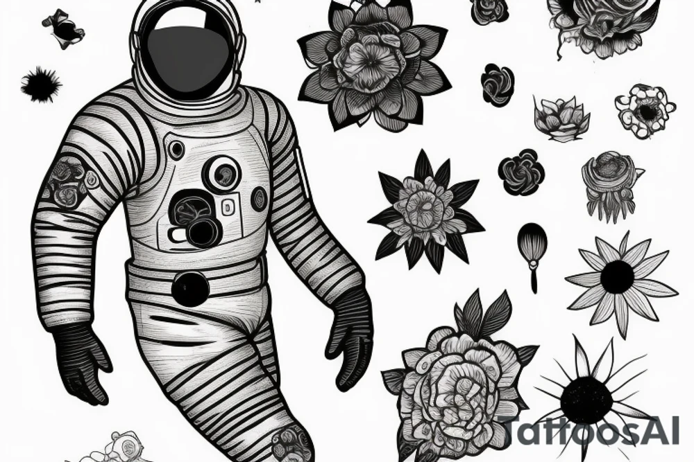 Floating spacesuit with a flowerhead tattoo idea