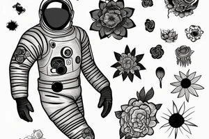 Floating spacesuit with a flowerhead tattoo idea