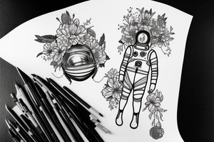 Floating spacesuit with a flowerhead tattoo idea