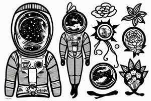 Floating spacesuit with a flowerhead tattoo idea