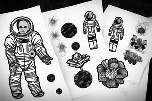 Floating spacesuit with a flowerhead tattoo idea