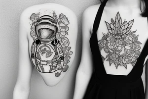 Floating spacesuit with a flowerhead tattoo idea