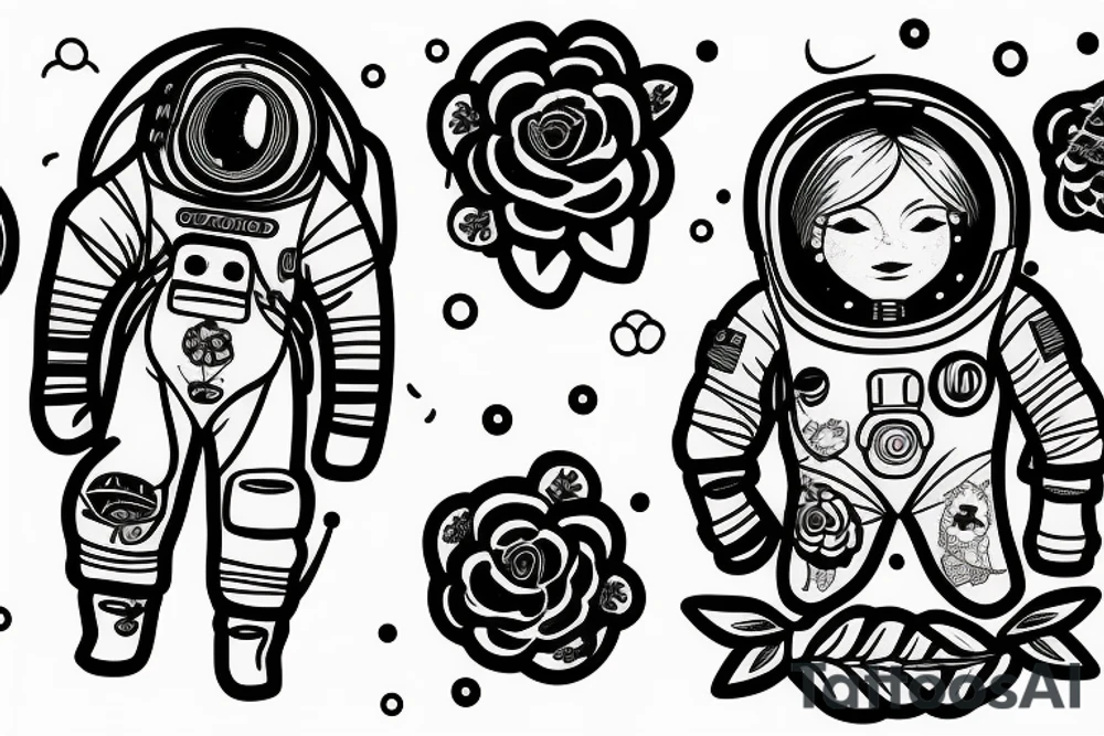 Floating spacesuit with a flowerhead tattoo idea