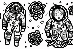 Floating spacesuit with a flowerhead tattoo idea