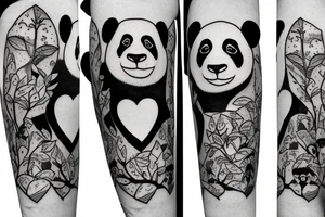 a panda and a monkey in a tree together with a love heart around them tattoo idea