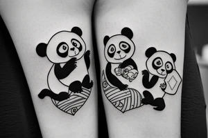 a panda and a monkey hugging each othe with a love heart around them tattoo idea