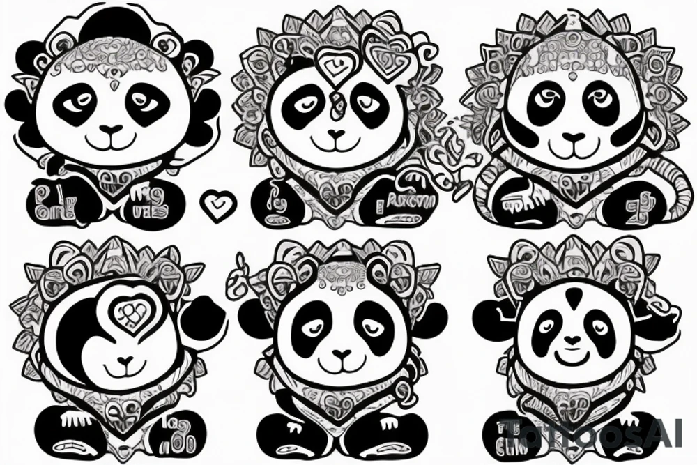 a panda and a monkey hugging each othe with a love heart around them tattoo idea