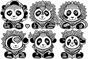 a panda and a monkey hugging each othe with a love heart around them tattoo idea