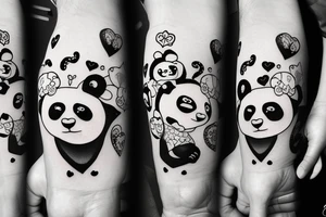 a panda and a monkey hugging each othe with a love heart around them tattoo idea