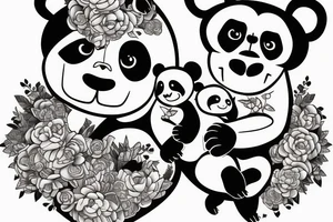a panda and a monkey hugging each othe with a love heart around them tattoo idea