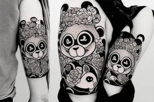 a panda and a monkey hugging each othe with a love heart around them tattoo idea