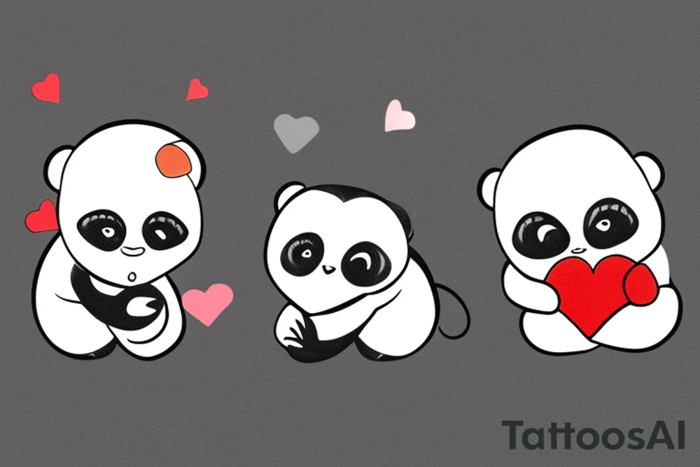 a panda and a monkey hugging each othe with a love heart around them tattoo idea