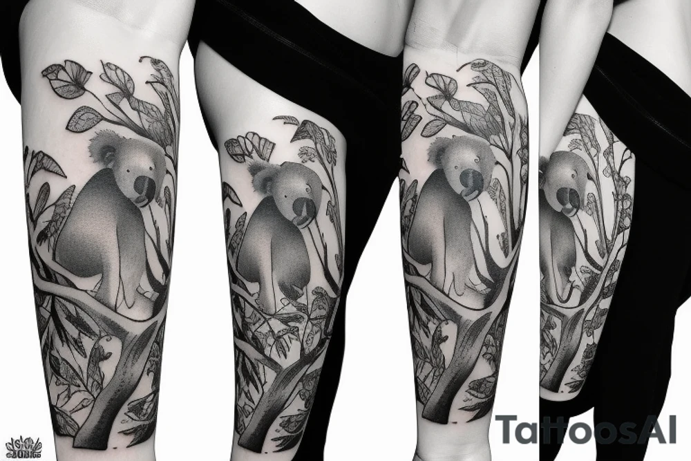Koala on a tree realism tattoo idea
