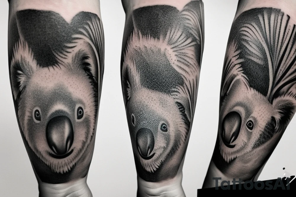 Koala on a tree realistic detailed tattoo idea