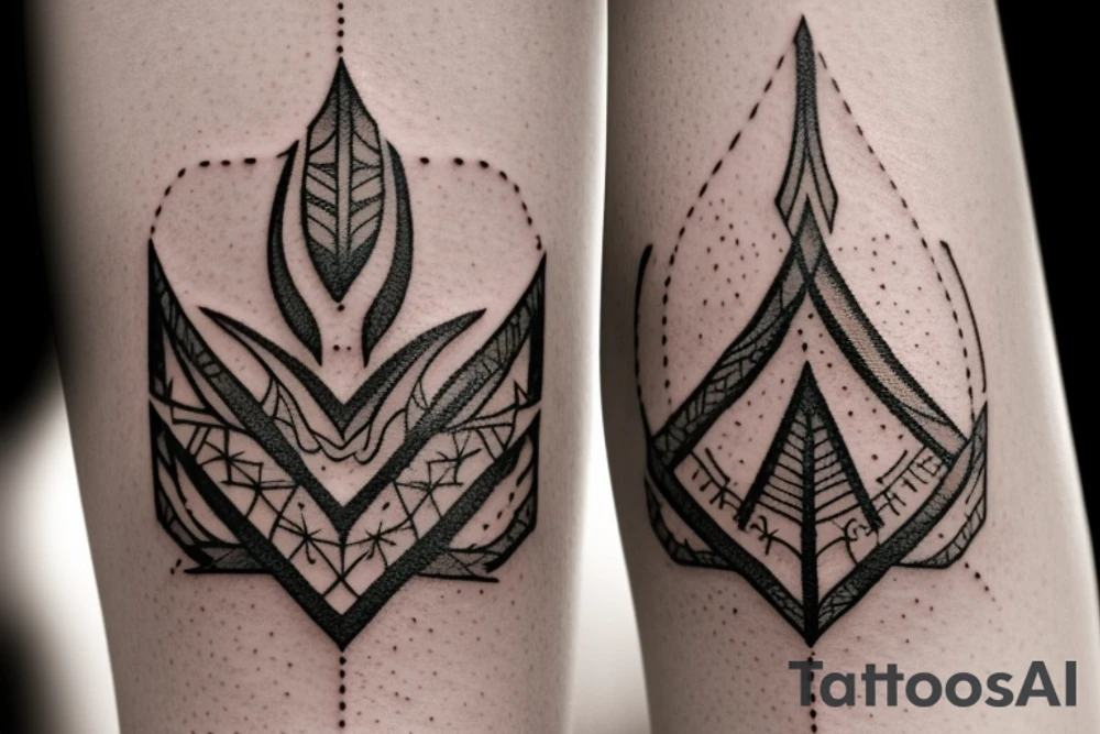 Design a small black tattoo illustration that begins at the bottom with intricate roots. These roots gradually converge and intertwine to form the shape of the letter 'N'. Stemming from this 'N', create a stylized arrow that points upwards, symbolizing growth and direction. The overall theme should convey foundation, identity, and aspiration. tattoo idea