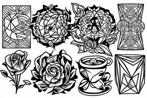 three books, a cup of tea on it and some flowers around tattoo idea