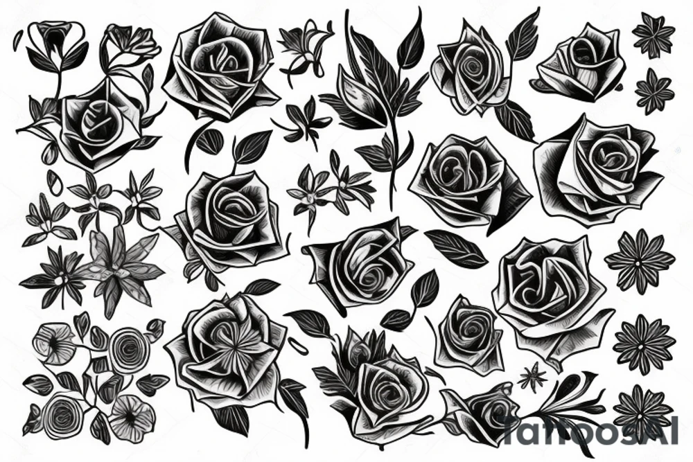 three books, a cup of tea on it and some flowers around tattoo idea