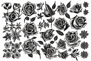 three books, a cup of tea on it and some flowers around tattoo idea