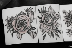 three books, a cup of tea on it and some flowers around tattoo idea