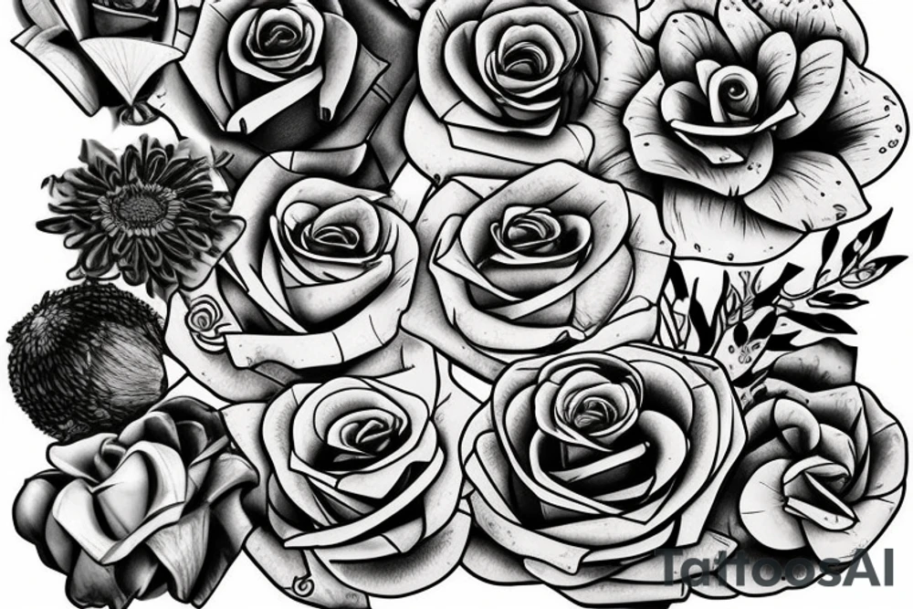 three books, a cup of tea on it and some flowers around tattoo idea