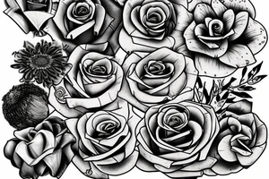 three books, a cup of tea on it and some flowers around tattoo idea