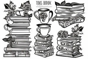 three books, a cup of tea tattoo idea