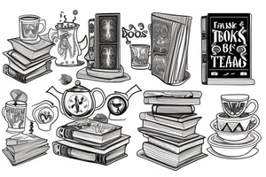 three books, a cup of tea in them tattoo idea